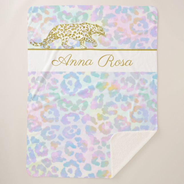 *~* Tie Dye Gold Leopard Spots Pastel Sherpa Blanket (Front)