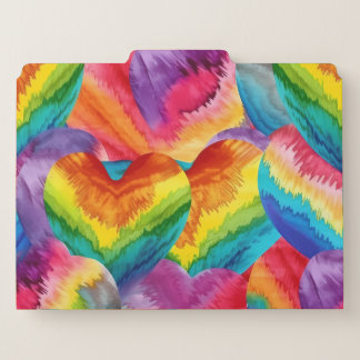 Tie Dye Groovy Hearts Colorful Orange, Red, Green  File Folder