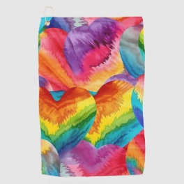 Tie Dye Groovy Hearts Colorful Orange, Red, Green Golf Towel