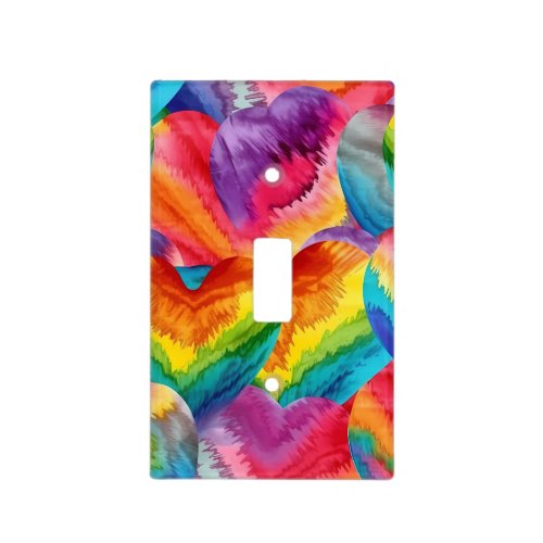 Tie Dye Groovy Hearts Colorful Orange Red Green  Light Switch Cover