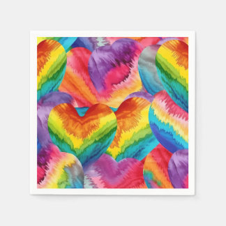 Tie Dye Groovy Hearts Colorful Orange, Red, Green  Napkins