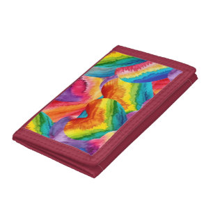 Tie Dye Groovy Hearts Colorful Orange, Red, Green  Tri-fold Wallet