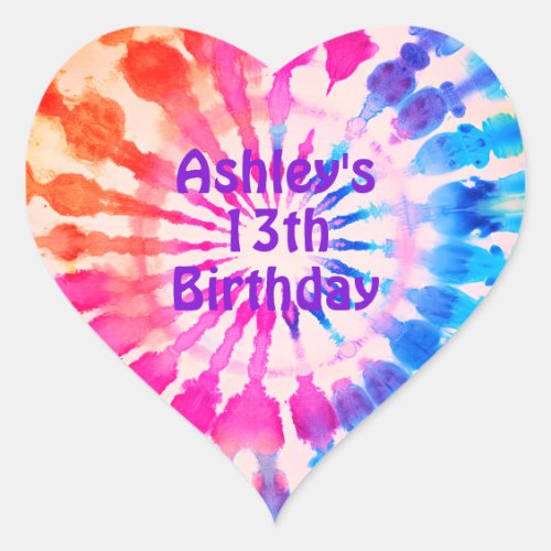 Tie Dye Groovy Hippie Bold Colorful Birthday Heart Sticker