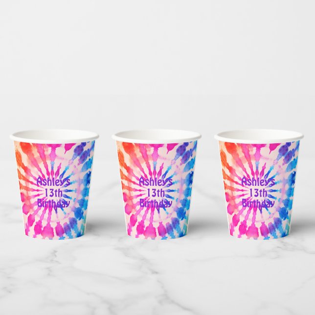 Tie Dye Groovy Hippie Bold Colorful Birthday Paper Cups (Multi)