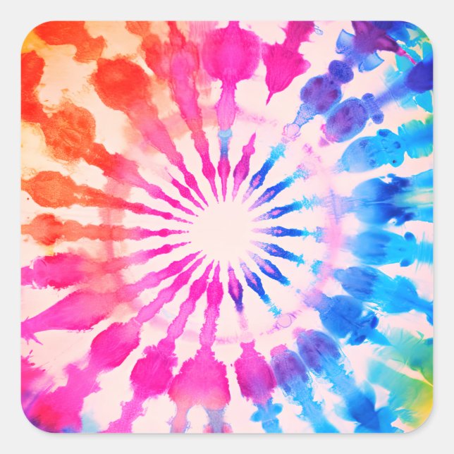 Tie Dye Groovy Hippie Bold Colorful Design Square Sticker (Front)