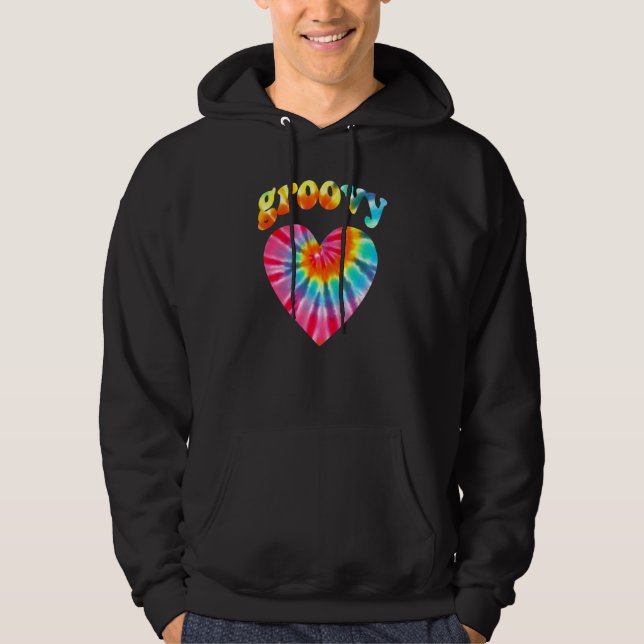 Tie Dye Groovy Love Heart Hippie 70s Costume For W Hoodie (Front)