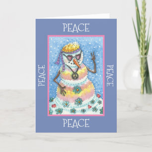 TIE DYE GROOVY SNOWMAN, PEACE ON EARTH CHRISTMAS HOLIDAY CARD