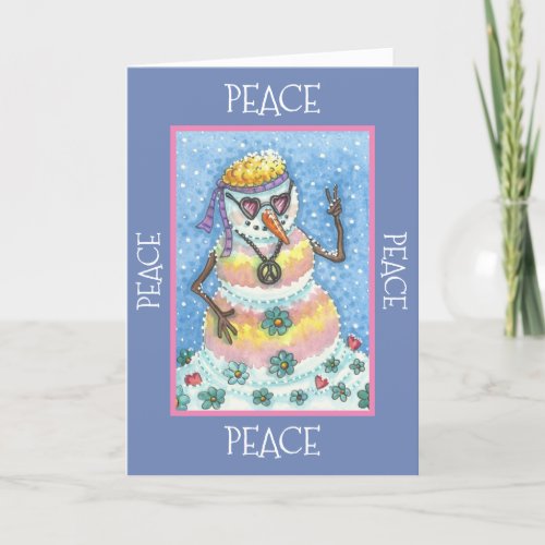 TIE DYE GROOVY SNOWMAN PEACE ON EARTH CHRISTMAS HOLIDAY CARD