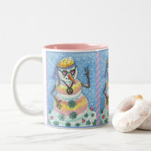 TIE DYE GROOVY SNOWMAN, PEACE ON EARTH CHRISTMAS Two-Tone COFFEE MUG