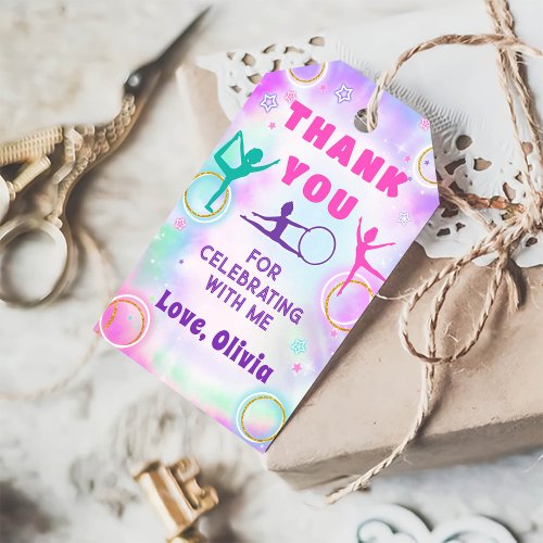 Tie Dye Gymnastics Jump Play Birthday Thank You Gift Tags