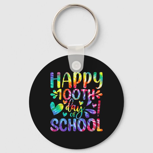 Tie Dye Happy 100th Day Of School Teacher Student  Keychain (Front)