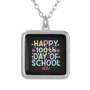 Tie Dye Happy 100th Day Of School Teacher Student Silver Plated Necklace