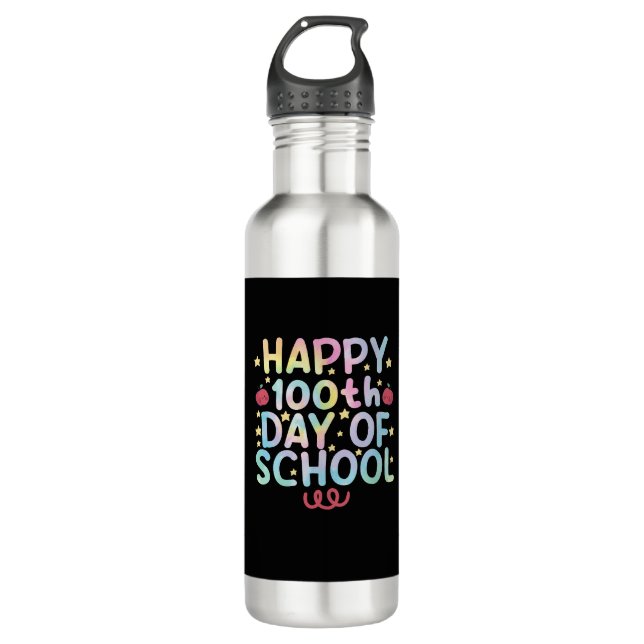 Tie Dye Happy 100th Day Of School Teacher Student  Stainless Steel Water Bottle (Front)