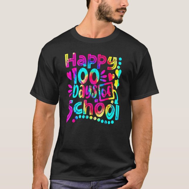 Tie Dye Happy 100th Day Of School Teacher Student  T-Shirt (Front)