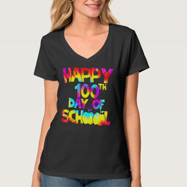 Tie Dye Happy 100th Day Of School Teacher Student  T-Shirt (Front)