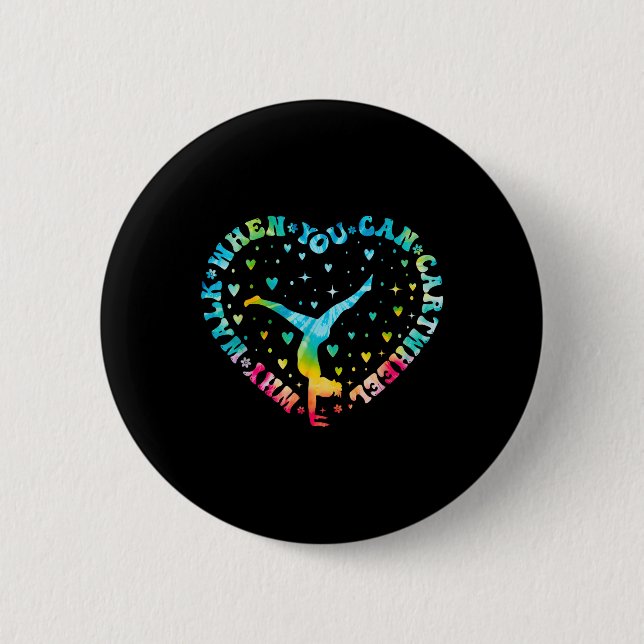 Tie-dye Heart Cartwheel Gymnastics Cheerleader Gym Button (Front)