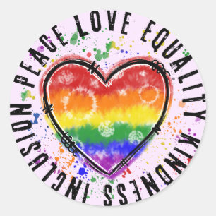 Tie-Dye Heart Spreading Messages of Peace & Love Classic Round Sticker