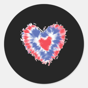 Tie Dye Heart Usa Flag Colors Blue Red And White 4 Classic Round Sticker