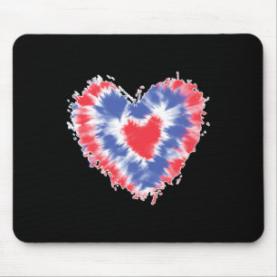 Tie Dye Heart Usa Flag Colors Blue Red And White 4 Mouse Pad
