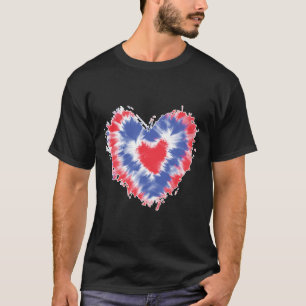 Tie Dye Heart Usa Flag Colors Blue Red And White 4 T-Shirt