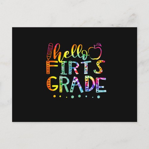 Tie Dye Hello FIRST ST Grade Teacher Announcement Postcard