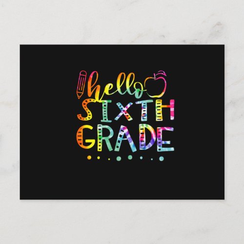 Tie Dye Hello sixth th Grade Teacher Announcement Postcard