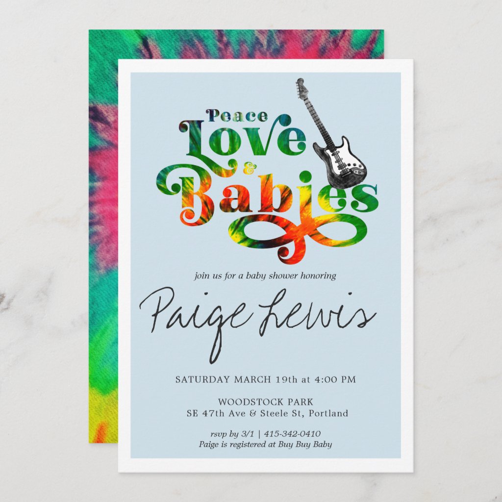 tie dye baby shower invitations