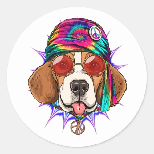 Tie Dye Hippie Beagle Hippiness Peace Love Dog Classic Round Sticker