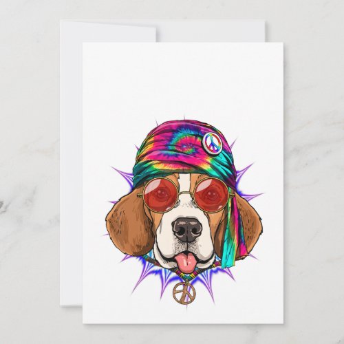 Tie Dye Hippie Beagle Hippiness Peace Love Dog Invitation
