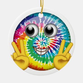 Tie-Dye Hippie Emoji Peace Sign Ceramic Ornament