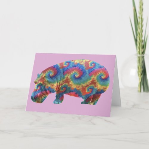 Tie Dye Hippie Hippopotamus Birthday Card