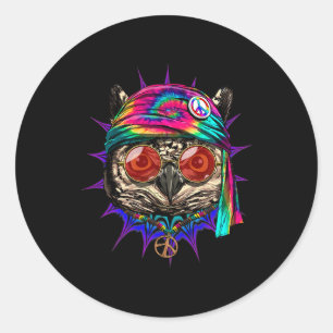 Tie Dye Hippie Owl Hippiness Peace Love Owl 682 Classic Round Sticker