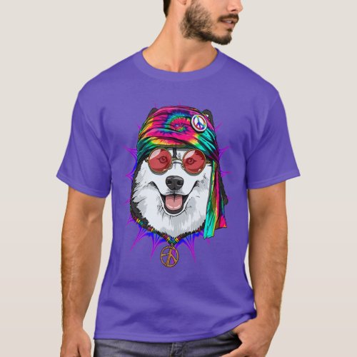 Tie Dye Hippie Siberian Husky Hippiness Peace Love T_Shirt