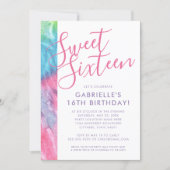 Tie Dye Hippy Chic Pink Teal Sweet 16 Birthday Invitation (Front)