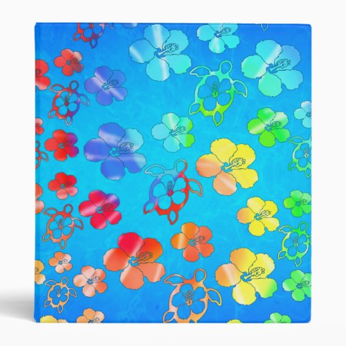 Tie Dye Honu And Hibiscus 3 Ring Binder