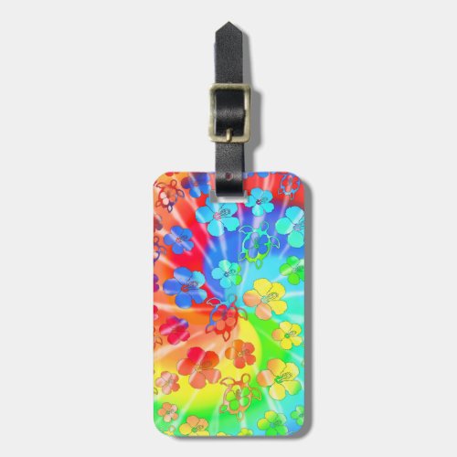 Tie Dye Honu And Hibiscus Luggage Tag