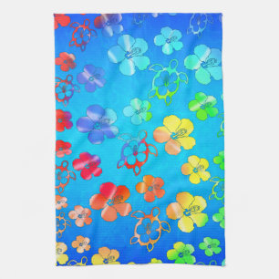 Tie Dye Honu And Hibiscus Towel