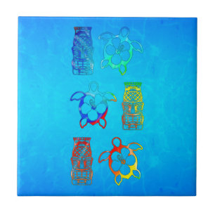 Tie Dye Honu And Tiki Mask Tile