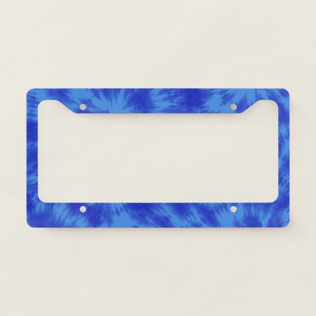 Tie Dye in Blue Retro 60s Hippie Style License Plate Frame (Front)