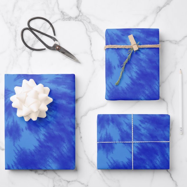Tie Dye in Blue Wrapping Paper Sheets (Front)