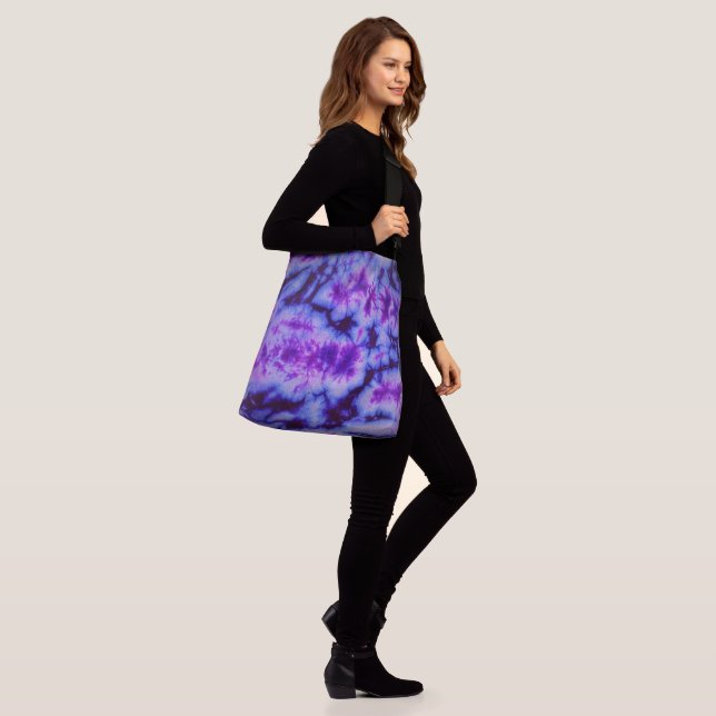 Tie Dye in Shades of Blue and Purple Crossbody Bag (On Model)