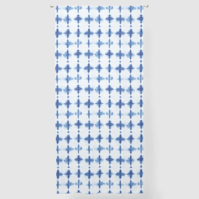 Tie Dye Indigo Blue Shibori Geometric Pattern Sheer Curtains (Front)