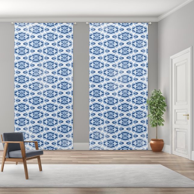 Tie Dye Indigo Blue Shibori Pattern Blackout Curtains (Wide)