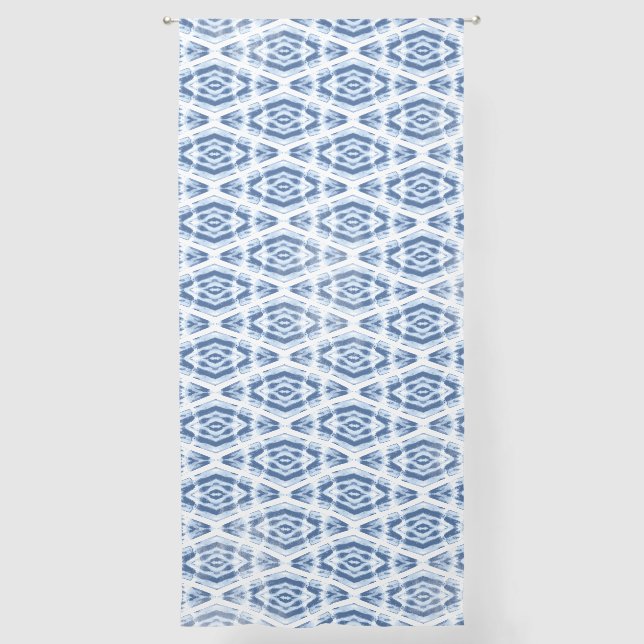 Tie Dye Indigo Blue Shibori Pattern Sheer Curtains (Front)
