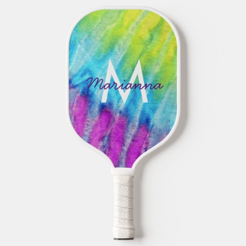Tie Dye Initial Name Bright Colorful Pickleball Paddle