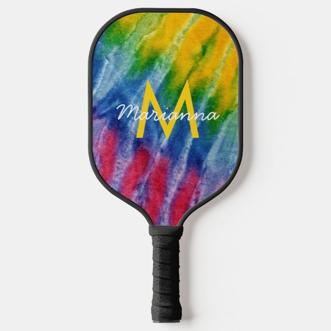 Tie Dye Initial Name Red Blue Green Pickleball Paddle (Front)