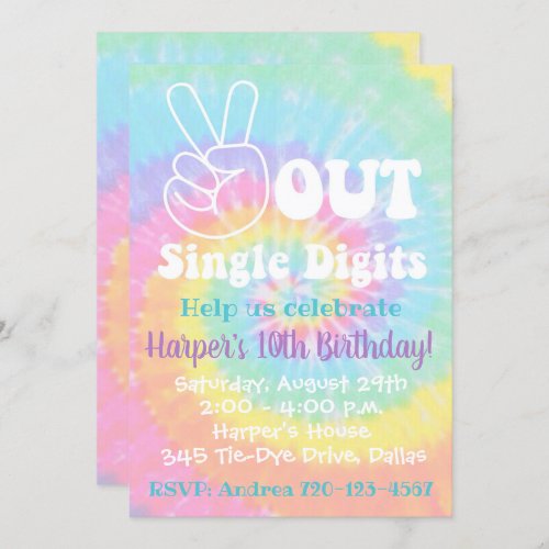 Tie Dye Invitation 10th Birthday Peace Out