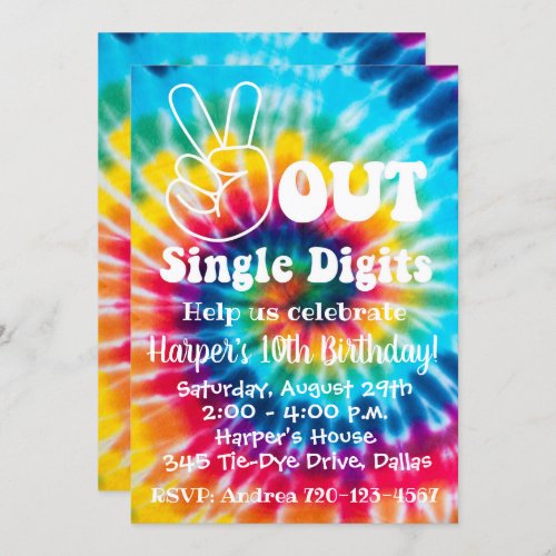 Tie Dye Invitation 10th Birthday Peace Out