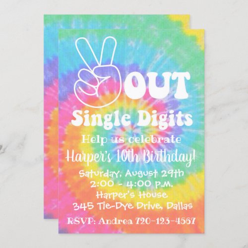 Tie Dye Invitation 10th Birthday Peace Out
