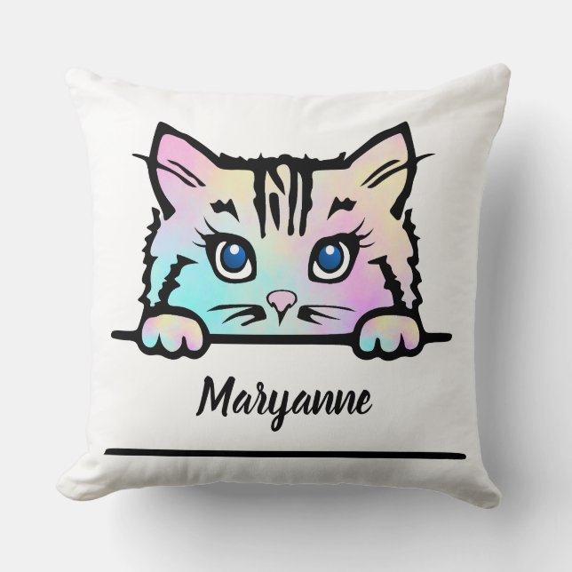 Tie Dye Kitty Throw Pillow (Front)